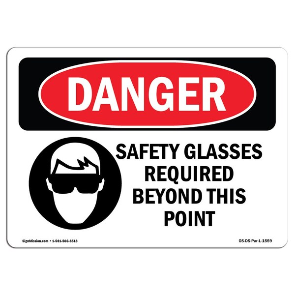OSHA Sign, Glasses Required Beyond Point, 5in X 3.5in, 10PK, 5" W, 3.5" H, Landscap, PK10